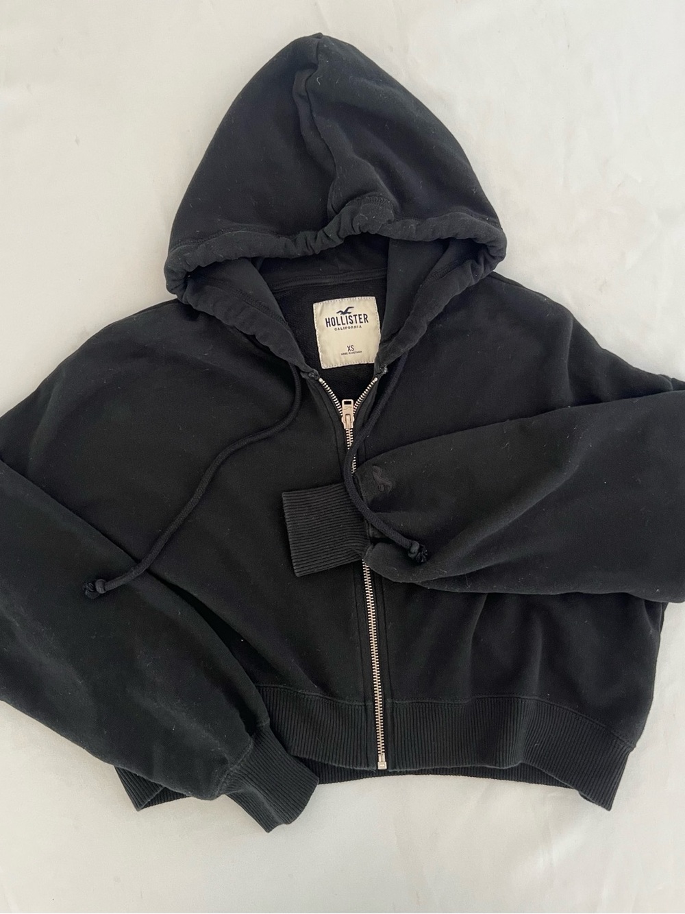 Hollister Cropped Black Zip-Up Hoodie